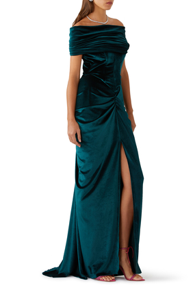 Off-the-Shoulder Velvet Dress